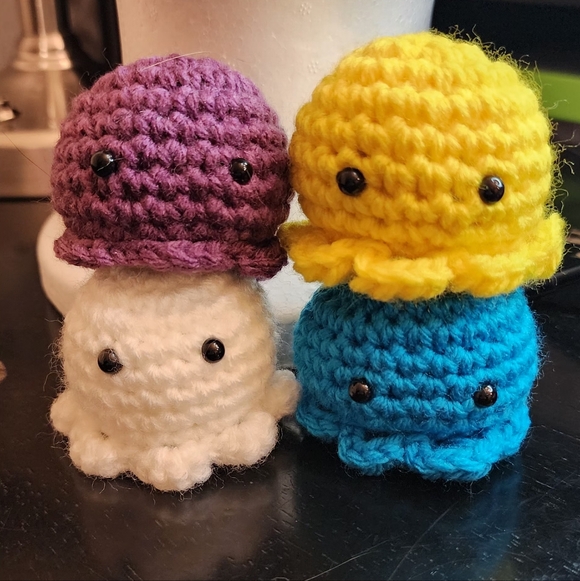 Other - Crocheted Octopus Plush Set - Purple, Yellow, Blue, White